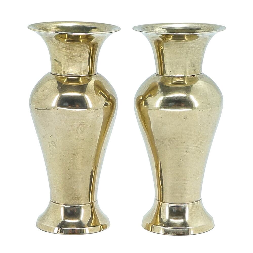 Vintage Brass Bud Vases Pair Small Matching Minimalist Decor Set 2